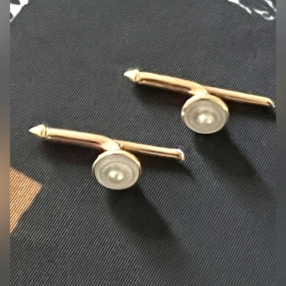 Art Deco 10K Yellow Gold Mother of Pearl & Pearl Tuxedo Shirt Studs